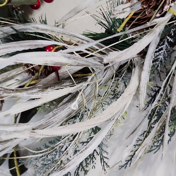 Artificial Christmas Wreath, 24" Snow Flocked Pine Cone Grapevine Frosted Wreath - Picture 2 of 6